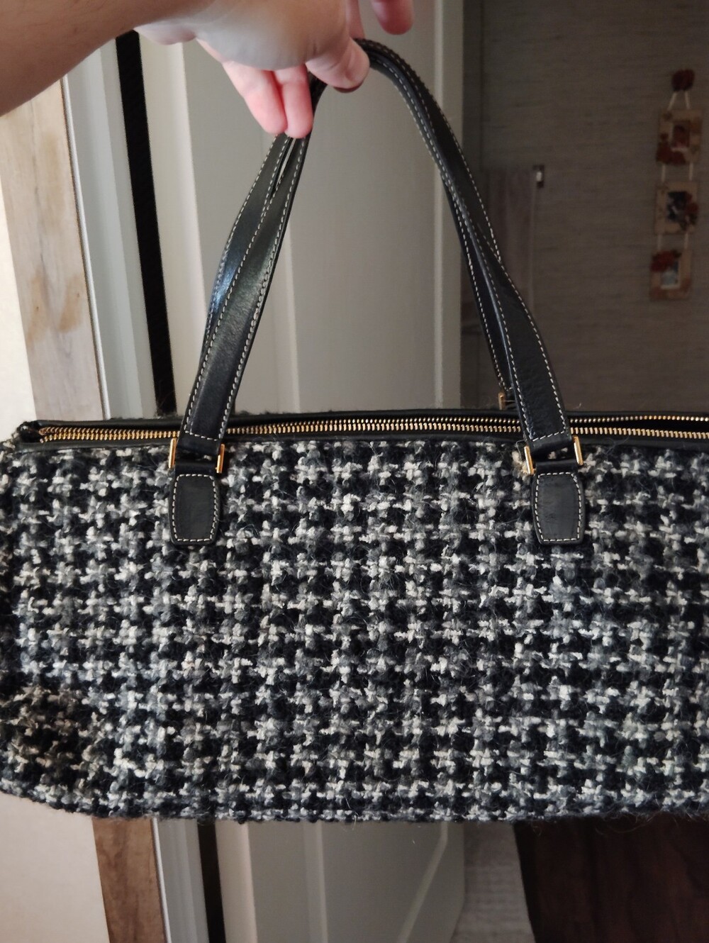 Authentic Kate Spade $350 Boucle Tweed Black & Gray Satchel Handbag